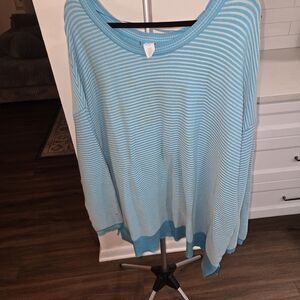 Lane Bryant LIVI Teal Striped Top